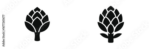 Two stylized artichoke icons on a black background