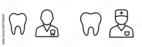 Dental care icons with tooth and dentist