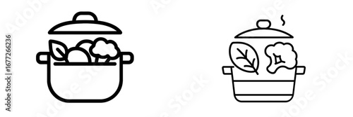 Cooking pot with vegetables and steam icon