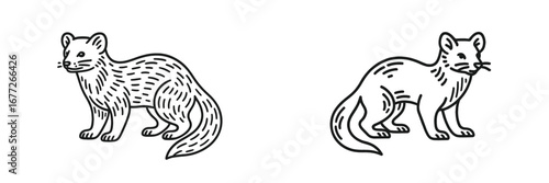 Two stylized weasels in a minimalist line art style