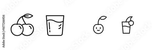Cherry icons and glass of juice