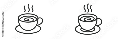 Hot beverage cup with steam line art icon