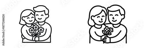 Couple holding flowers icon