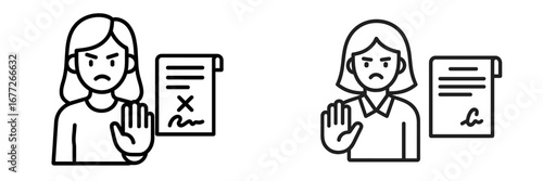 Woman refusing to sign a contract