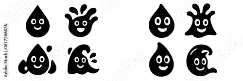 Cartoon faces with eyes and smiles on black background