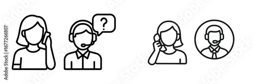 Customer service icons: person on phone and operator with headset