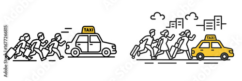 People running to catch a taxi