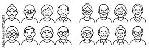 Collection of diverse senior people portraits