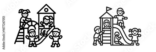 Children playing on playground equipment