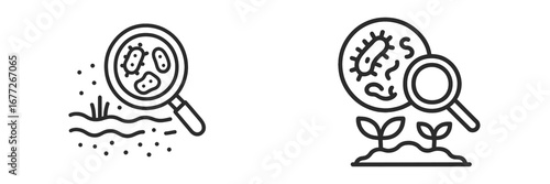 Microscopic organisms and plants under magnifying glass