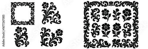 Black floral ornamental patterns and borders