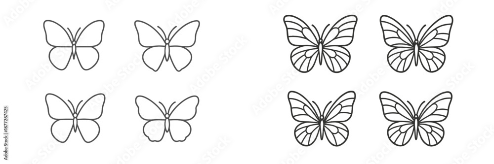 Fototapeta premium Butterfly outline icons