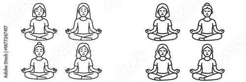 Diverse women meditating in lotus pose