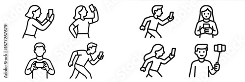 People taking photos with smartphones and selfie sticks