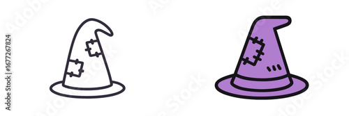 Two witch hats with patches and dots