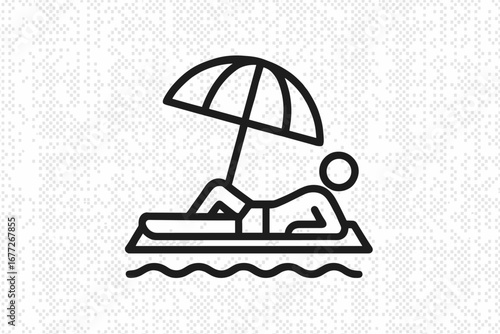 Person relaxing under umbrella on beach icon