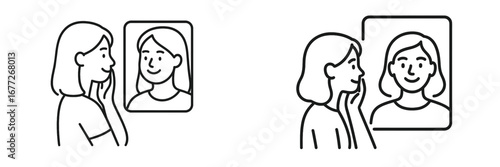 Two women looking at portraits of themselves