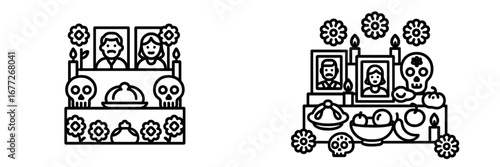 Day of the Dead altar with portraits and offerings