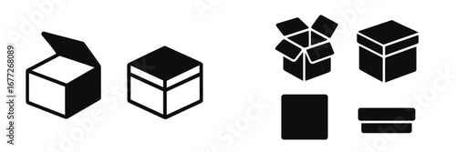 Set of isometric boxes and packaging icons