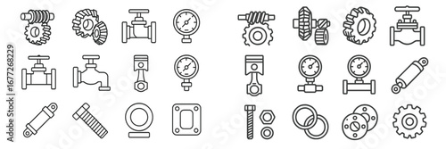 Mechanical components and parts outline icons