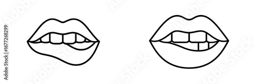 Outline of two pairs of lips biting their lips