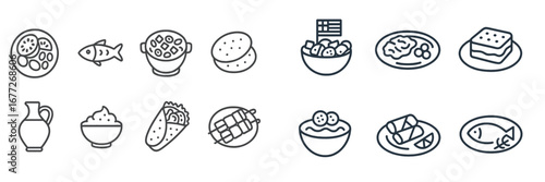 Collection of Greek food and drink icons