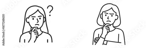Two women thinking with question marks