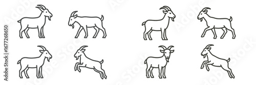 Set of Goat Icons in Different Poses