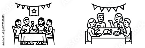 People celebrating at a festive dinner party