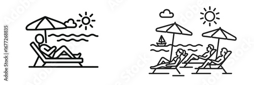 People relaxing on beach chairs under umbrellas