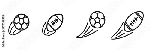Soccer ball and American football in motion