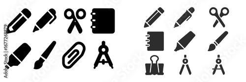 Collection of stationery and art supply icons