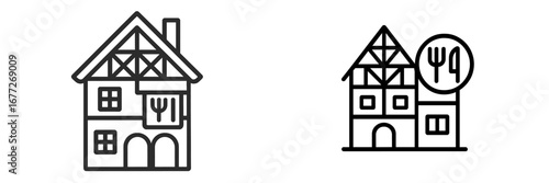Half timbered house with balcony and arched windows
