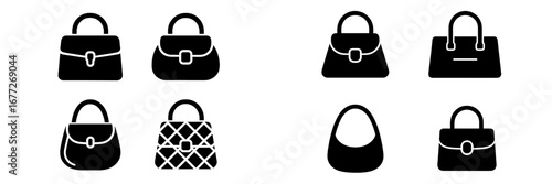 Collection of four handbag icons with different designs
