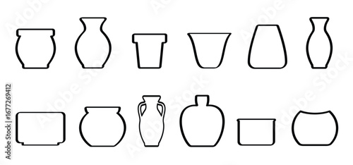 Cartoon indoor flowerpot garden icon. flowerpots silhouette. Houseplant silhouettes. Potted plant. Houseplants pots. Home plant pot. Greenery concept.