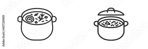 Two pots with stew or soup