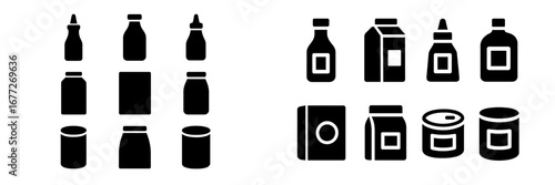 Collection of various packaging containers and bottles