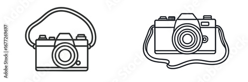 Two cameras with straps, line art