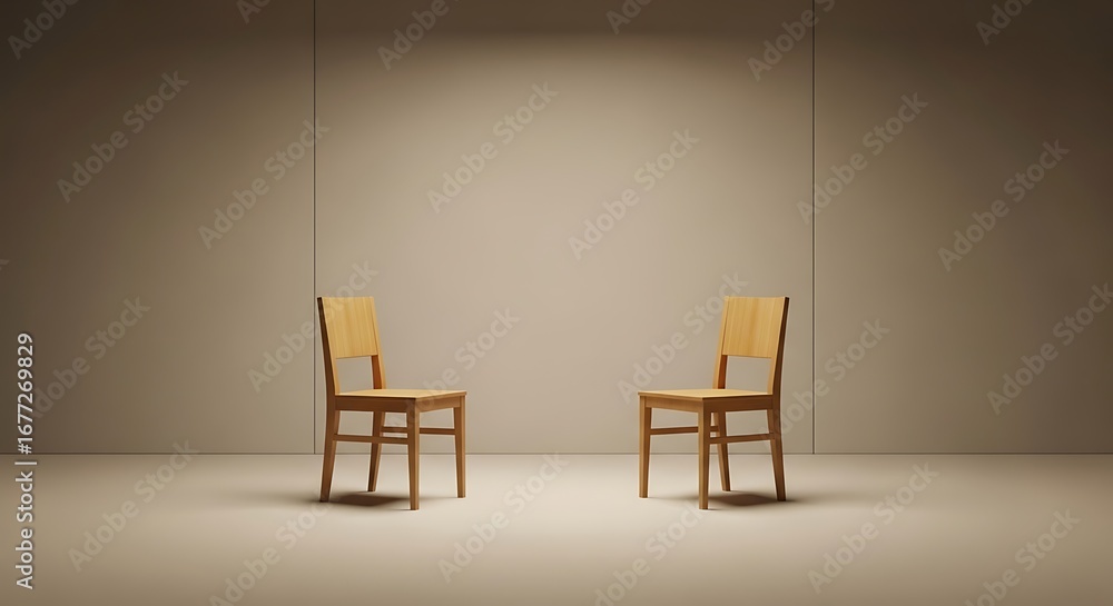 Fototapeta premium Two empty chairs await, symbolizing anticipation and stillness