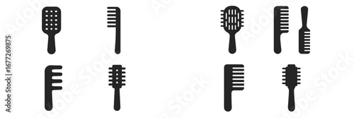 Collection of hair combs and brushes icons