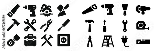 Collection of construction and repair tools icons