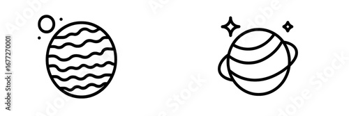 Stylized planets and stars in outline