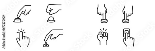 Set of hands pressing buttons and switches icons