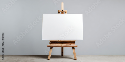 wooden easel with blank canvas