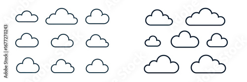 Collection of stylized white clouds on a dark background