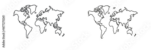 Hand-drawn world map outline on black background