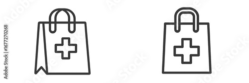 Medical shopping bag icon with cross symbol