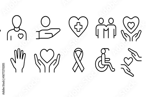 Set of icons representing care and support