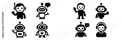 Cute robot characters waving and talking