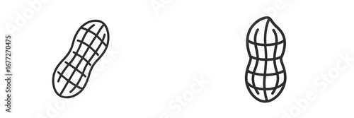 Two stylized peanuts, one with a grid pattern, one with curved lines